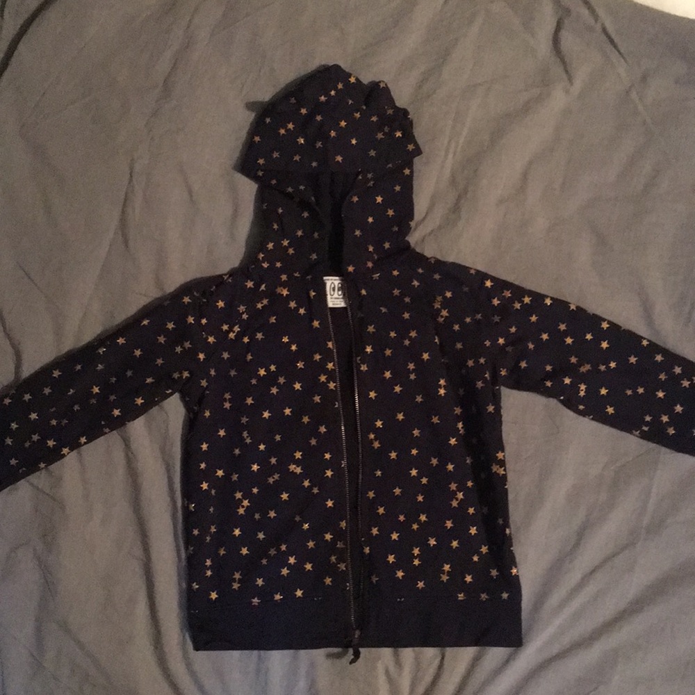 Navy zip up hoodie with gold stars NWOT